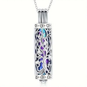 Elegant Tree of Life Iridescent Urn Pendant Necklace